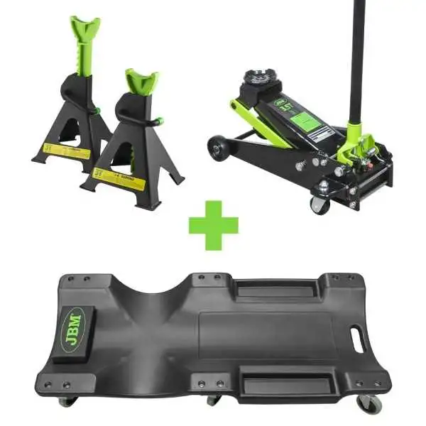 53779 JEU DE CHANDELLES À CREMAILLÈRE 3 TON 52148 CHARIOT DE VISITE FIXE 50818 CRIC ROULEUR 3 5T