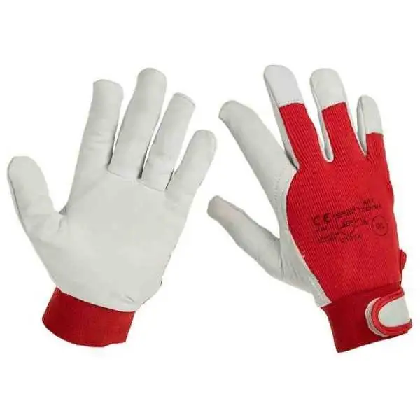 7 gants de travail en cuir de chèvre, velcro, rouge