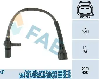 Capteur de vitesse de roue, boîte automatique FAE 79123