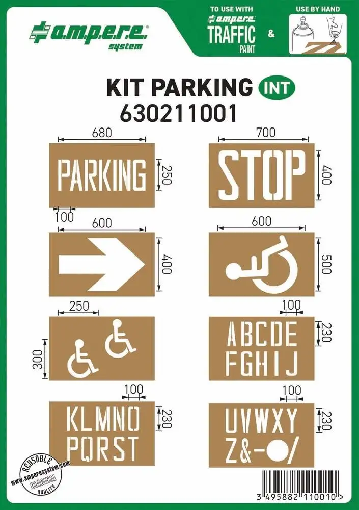 AMPERE - Pochoir réutilisable pour marquage au sol - kit parking 8 planches 740x610mm - 11700