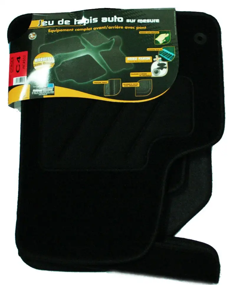 ARCOLL - 3 Tapis de sol semi-mesure pour Citroen C4 Picasso, noirs pour fixations d'origine (attaches non fournies)