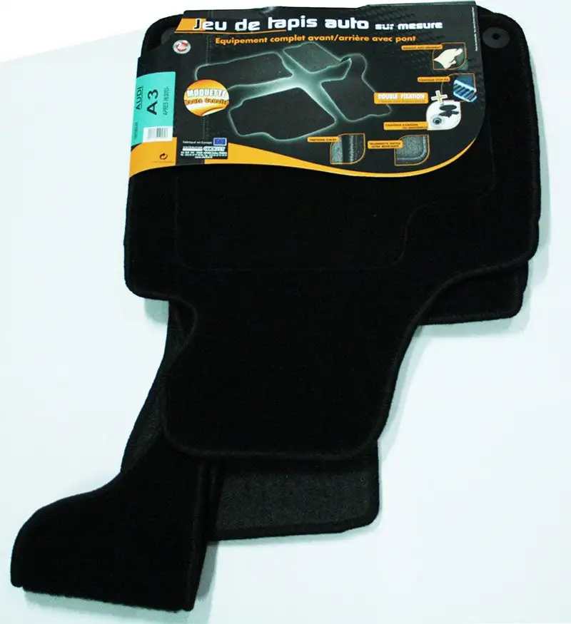 ARCOLL - 3 Tapis de sol semi-mesure pour Audi A3 après Juin 2003, noirs pour fixations d'origine (attaches non fournies)