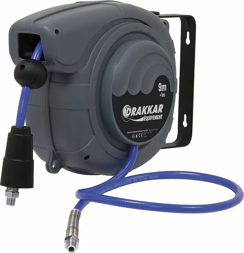 DRAKKAR EQUIPEMENT - Enrouleur automatique orientable de tuyau d'air polyuréthane 12 bar 8x12mm 9+1m 1/4" - 18443