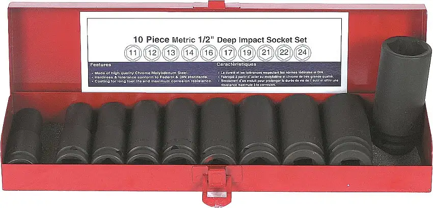 DRAKKAR TOOLS - 10 douilles à chocs 1/2" série longue - 10832