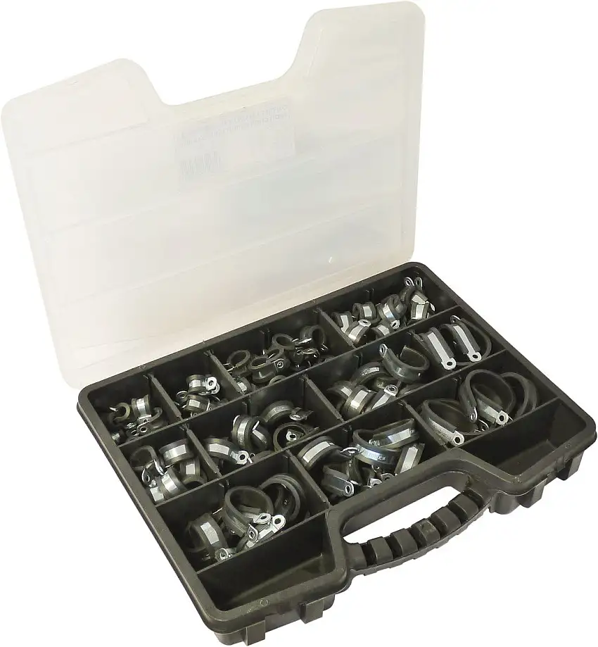 KLIPPER - Collier acier zingué 12mm avec protection caoutchouc de 8 à 40mm - coffret de 125 pcs - 26505