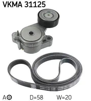 Jeu de courroies trapézoïdales à nervures SKF VKMA 31125