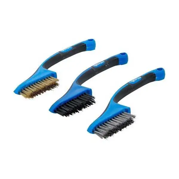 Assortiment de brosses nylon laiton acier inoxydable 165 mm 3 piéces