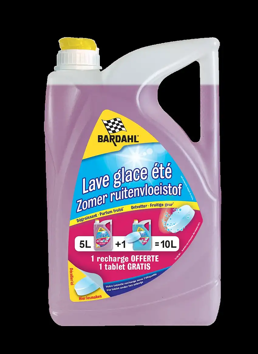 BARDAHL LIQUIDE LAVE-GLACE éTé PARFUM FRUITé 5L + TABLETTE = 10L