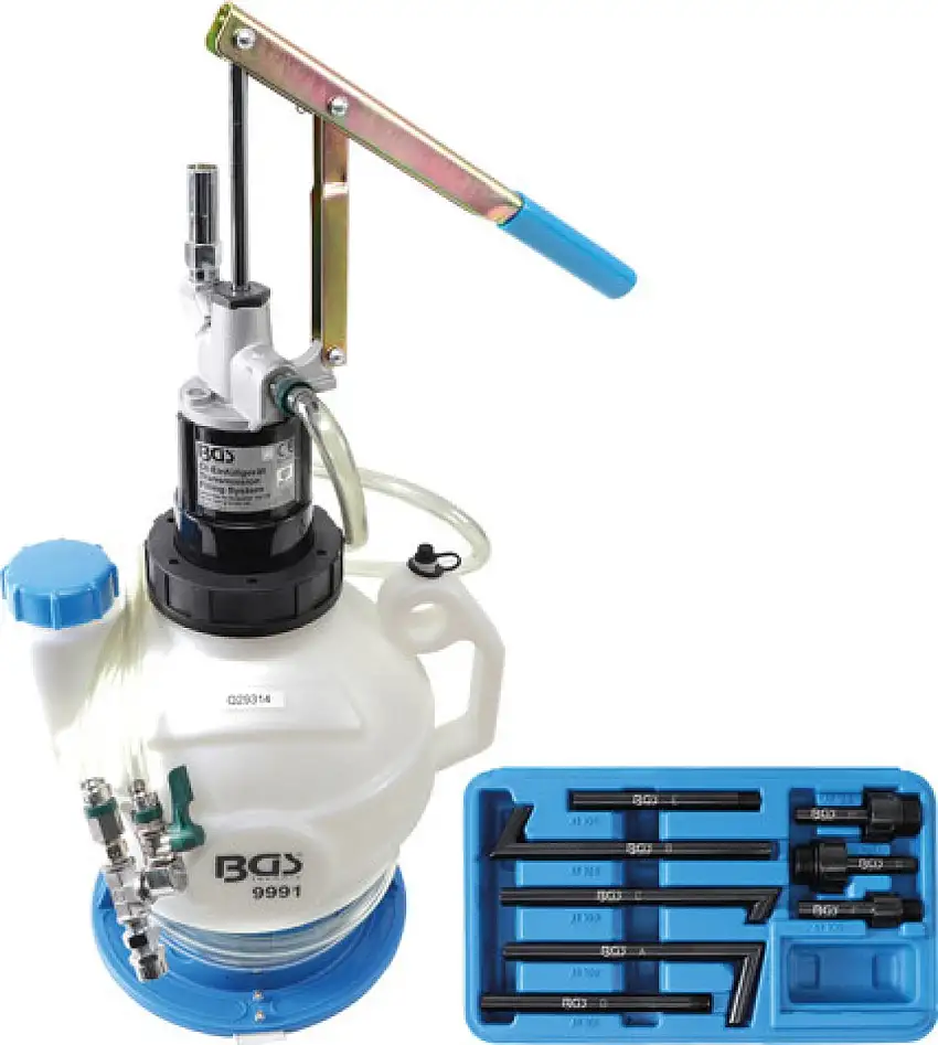 POMPE DE REMPLISSAGE BGS TECHNIC POUR HUILE DE BOîTE DE VITESSES 7 LITRES AVEC 8 ADAPTATEURS