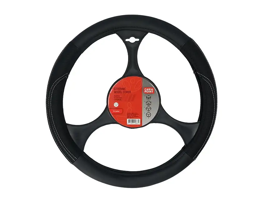 CARPOINT HOUSSE DE VOLANT PU CUIR, NOIR, Ø37-39CM