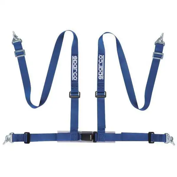 Ceinture de sport Sparco à 4 points  Bleu  avec protecteur pelvien et attache crochet EMark
