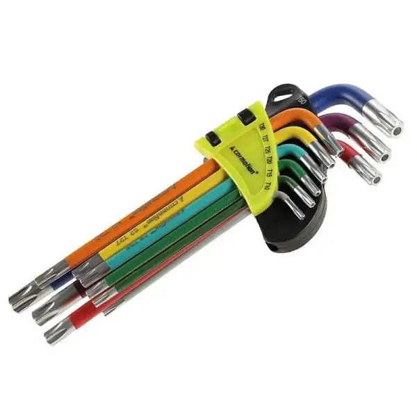 Clés à trous 230 mm pour vis TORX, T10 - T50, 9 pcs., colorées