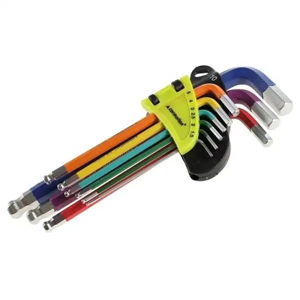 Clés Allen sphériques, 180 mm, tailles 1,5 - 10 mm, 9 pièces, colorées