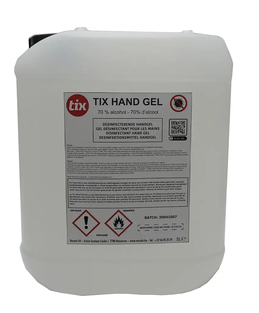 GEL DéSINFECTANT POUR LES MAINS TIX 5 LITRES AVEC 70% D'ALCOOL