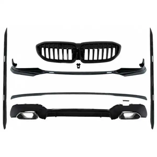 Kit Calandre Spoiler Lèvre pour BMW 3 G20 G21 M340i Look Argent Embouts Silencieux