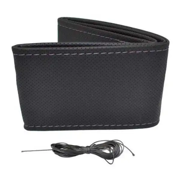 Housse de volant universel Classic  Cuir PVC perforé noir + Couture gris laçage