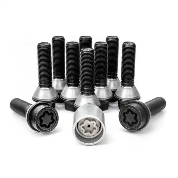 HR Jeu de boulons de roue conique avec anneau mobile M14x1.25  Longueur 28mm  Noir  10 pièces par exemple BMW  avec antivol