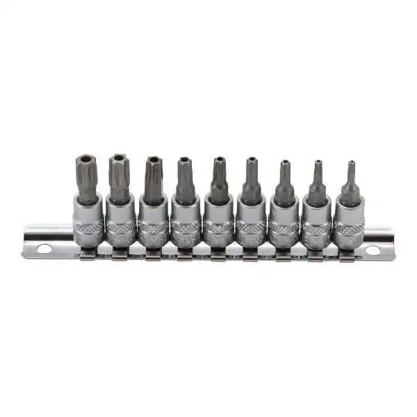 Jeu de douilles à embouts 6 3 mm 1/4" Profil T pour Torx Plus avec perçage T10 T50 9 piéces