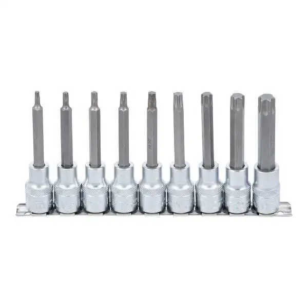 Jeu de douilles à embouts carré femelle 12 5 mm 1/2" profil T pour Torx 9 pièces