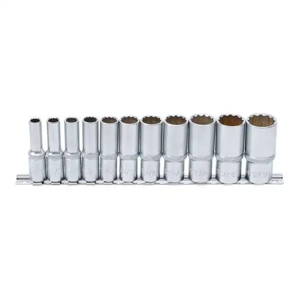 Jeu de douilles douze pans longues 10 mm 3/8" en pouces 11 pièces