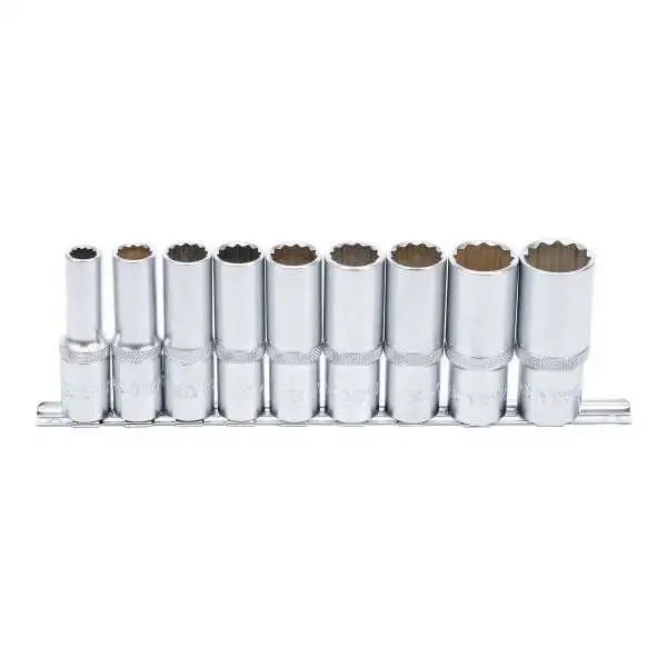 Jeu de douilles douze pans longues 12 5 mm 1/2" 10 24 mm 9 pièces