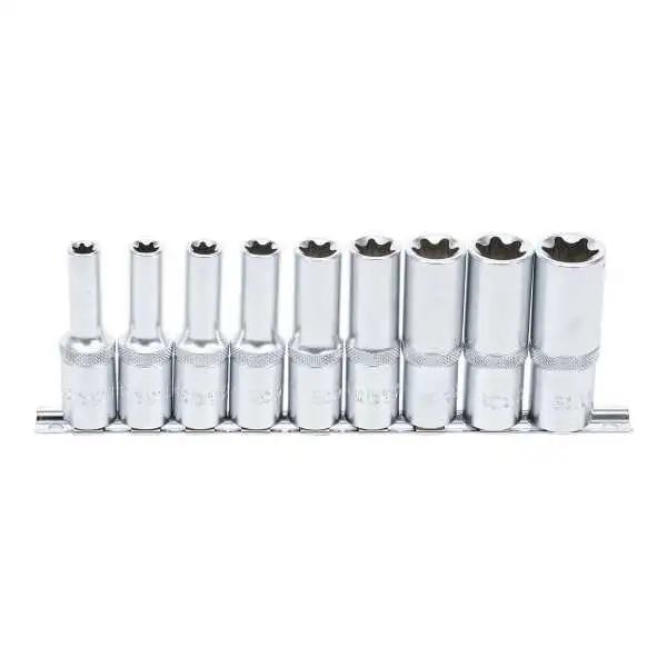 Jeu de douilles profil E longues 12 5 mm 1/2" E10 E24 9 pièces