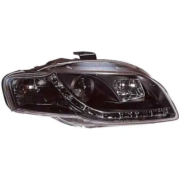 Jeu de phares avec DRL pour Audi A4 B7 20052008  Noir  Moteur inclus
