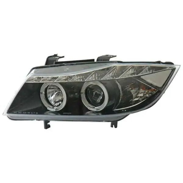 Jeu de phares DRLLook pour BMW Série 3 E90E91 20052008  Noir  Clignotants  AngelEyes inclus