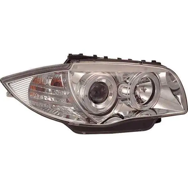 Jeu de phares pour BMW Série 1 E81E87 20042011  Chrome  avec AngelEyes