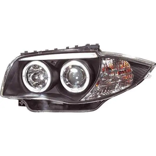 Jeu de phares pour BMW Série 1 E81E87 20042011  Noir  avec AngelEyes