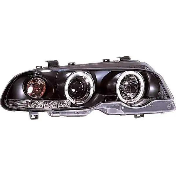 Jeu de phares pour BMW Série 3 E46 CoupéCabriolet 19992002  Noir  avec AngelEyes  Motor