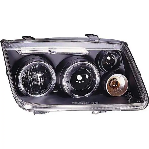 Jeu de phares pour Volkswagen Bora 19992005  Noir  avec AngelEyes  Foglights