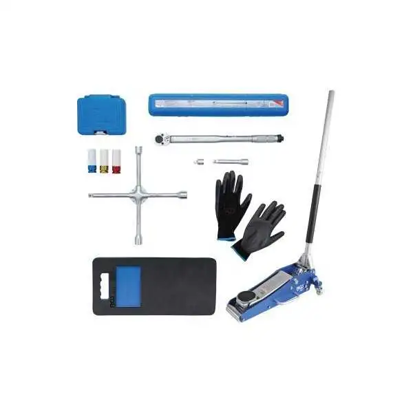 Kit pneus pour changement de roues avec cric rouleur 1 5 t 10 pièces