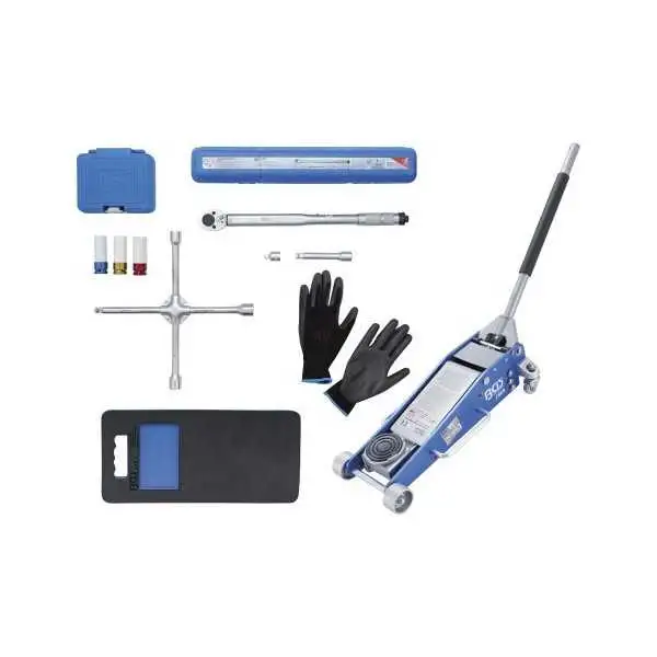 Kit pneus pour changement de roues avec cric rouleur 2 5 t 10 pièces