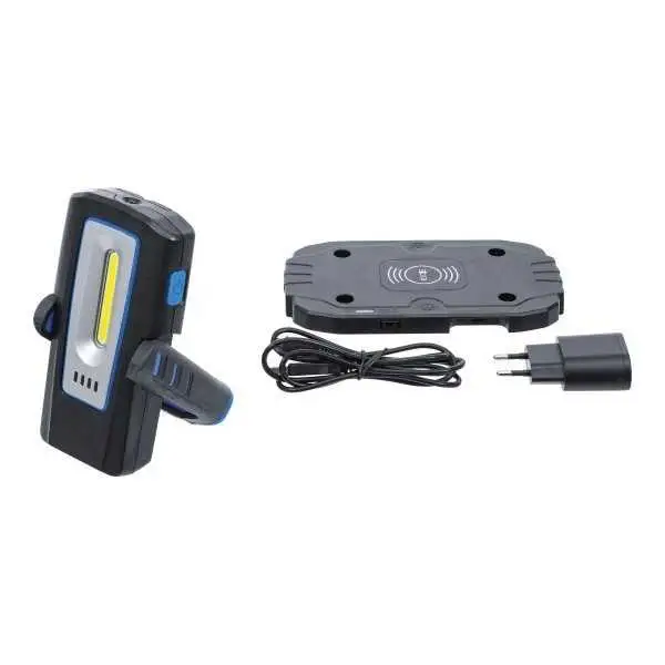Lampe d’atelier COB LED avec aimant et crochet repliable avec fonction de charge par induction