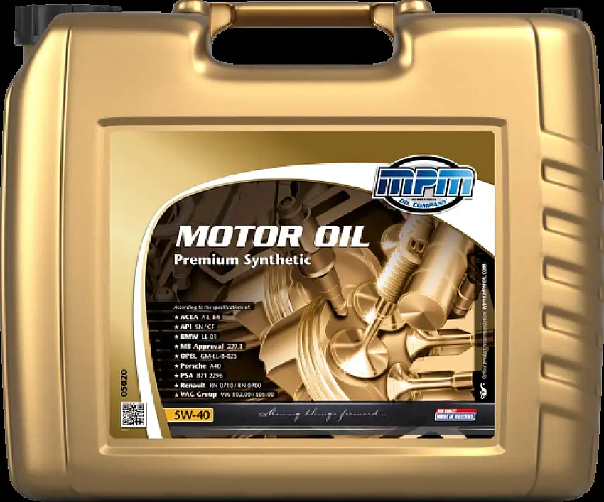 HUILE MOTEUR MPM 5W-40 PREMIUM SYNTHéTIQUE 20L POUR MOTEURS ESSENCE ET DIESEL MODERNES