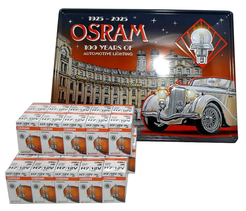 OSRAM 30X H7 12V + PLAQUE MéTALLIQUE OSRAM 100 ANS 1925-2025 éDITION LIMITéE