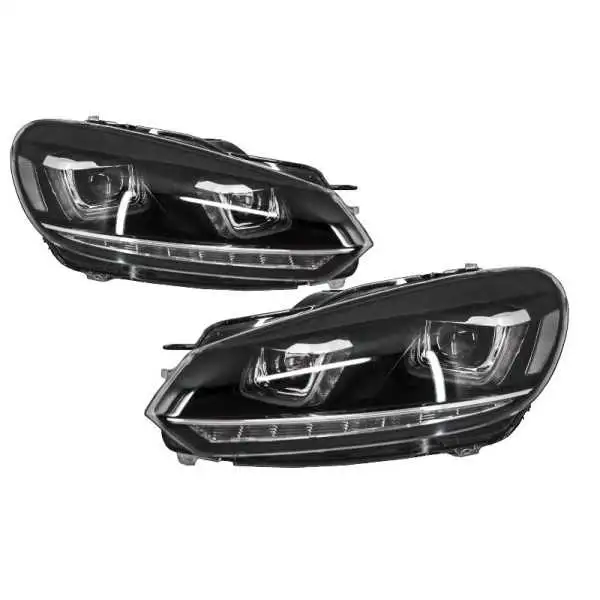 Phares Pour VW Golf 6 VI 08-13 LED 3D DRL U-Golf 7 Look Lumière Coule Flowing