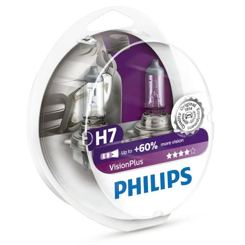 AMPOULES AUTO PHILIPS H7 VISIONPLUS AVEC 60% DE VISIBILITé EN PLUS