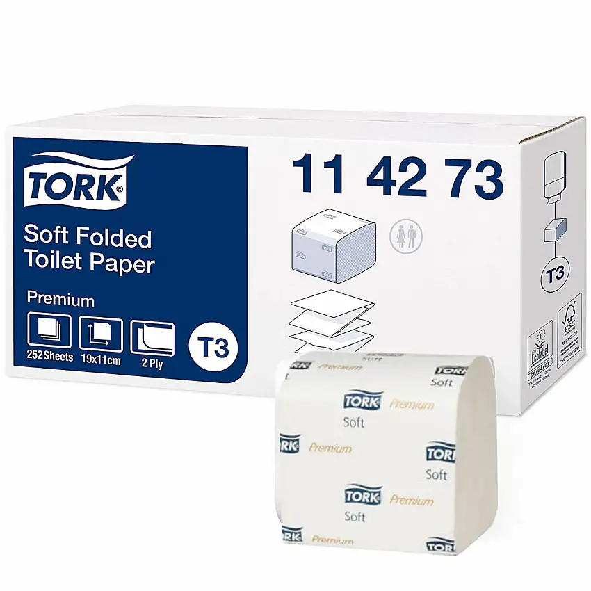 TORK PREMIUM PAPIER TOILETTE PLIé 2 éPAISSEURS 11X19CM T3