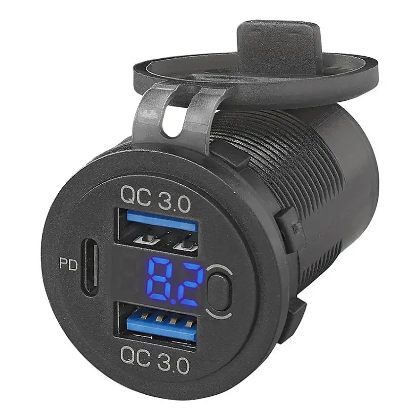 BOîTIER USB ENCASTRABLE PROPLUS AVEC VOLTMèTRE ET 3 PORTS USB