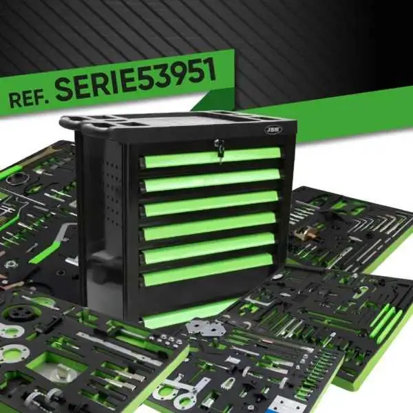 SERIE53951 ARMOIRE À 7 TIROIRS VERTE AVEC JEU D’OUTILS POUR RÉGLER LA SYNCHRONISATION