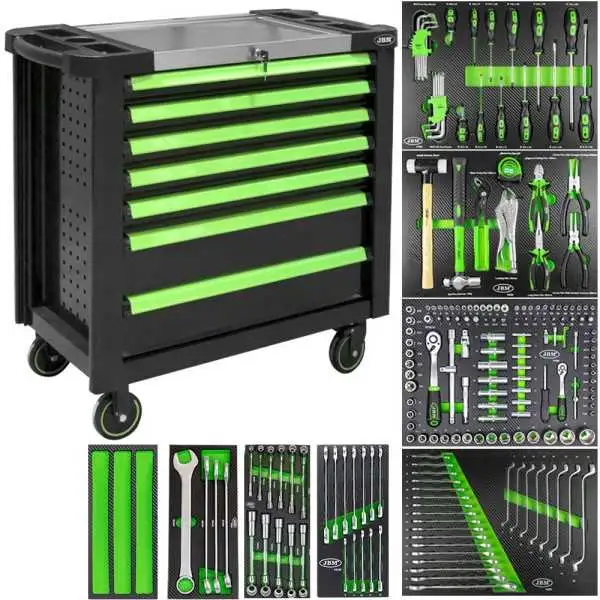 SERVANTE À ROULEAUX XL AVEC 7 TIROIRS - VERTE