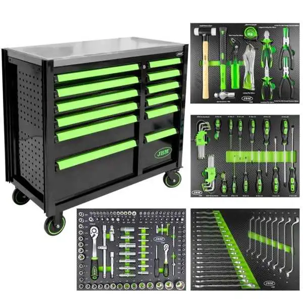 SERVANTE AVEC DOUBLE COLONNE DE TIROIRS - AVEC MODULES D OUTILS - VERT