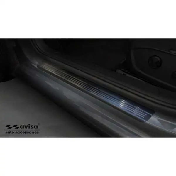Seuils de portes inoxydable noir Volkswagen Golf VIII HB/Variant 2020-2024 & FL 2024- Acier Brossé 'Lines'