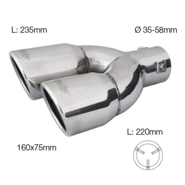Simoni Racing Embout déchappement Double Droit RondIncliné Inox  Ø70xL220mm  Montage 58mm