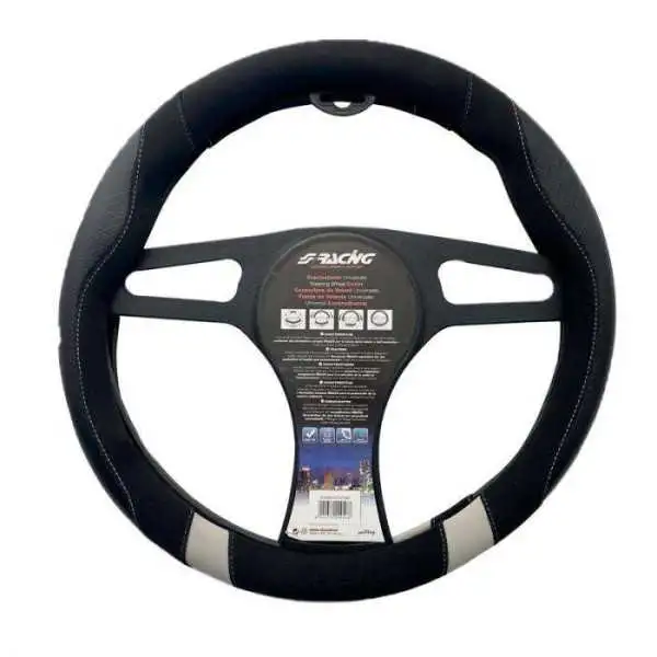 Simoni Racing Housse de volant Good Vibe G  3739cm  EcoCuir Noir, Microfiber, look Carboné, Accents gris
