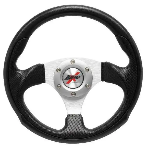 Volant sport universel Eruption  Ø295mm  Cuir PU Noir  Rayons Argent